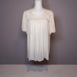 FLOWER & FEATHER Bohemian Style Swiss Dots Blouse in Off White/Beige Size 3X